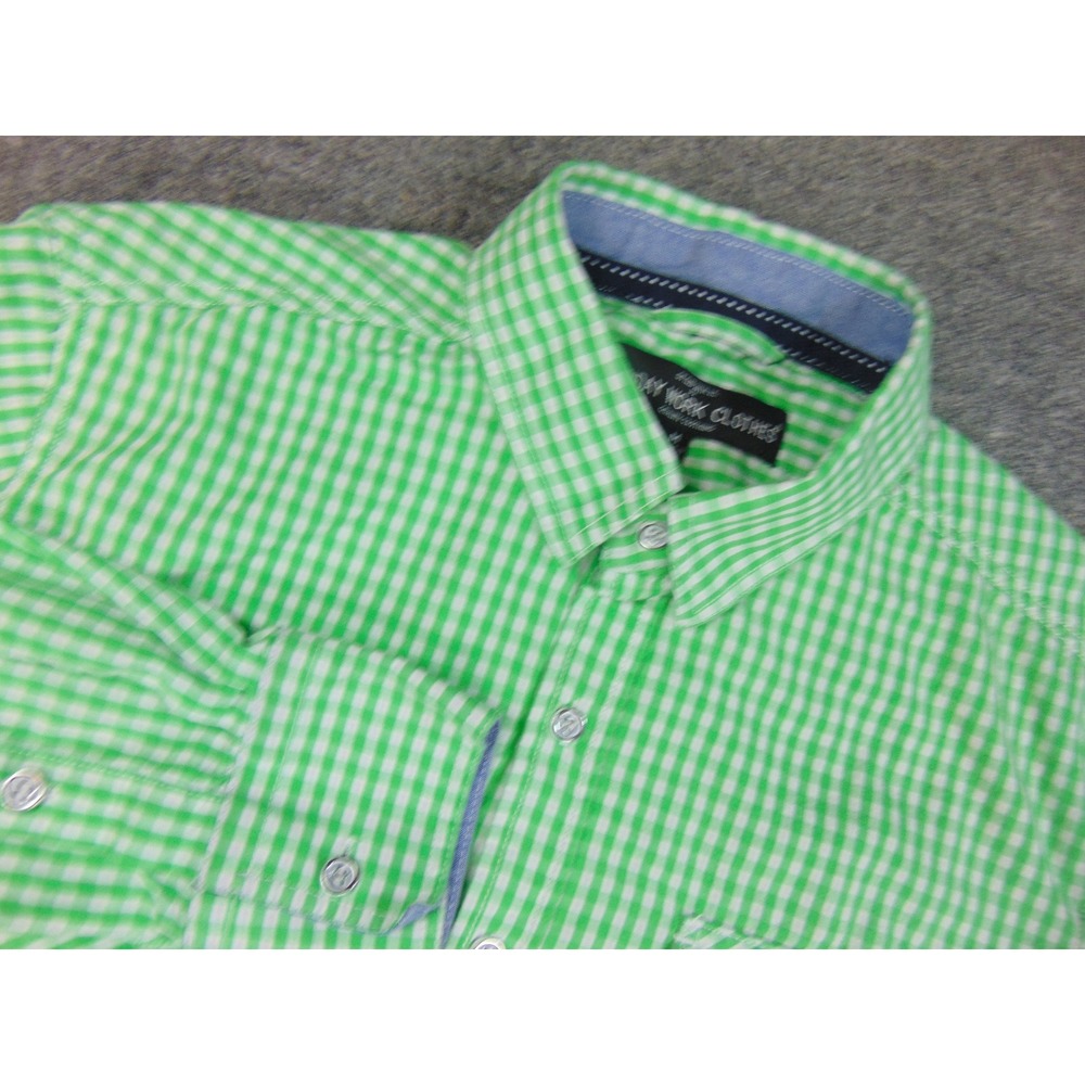 Sunday Work Clothes Shirt Mens Med Light Green White Gingham‎ Check